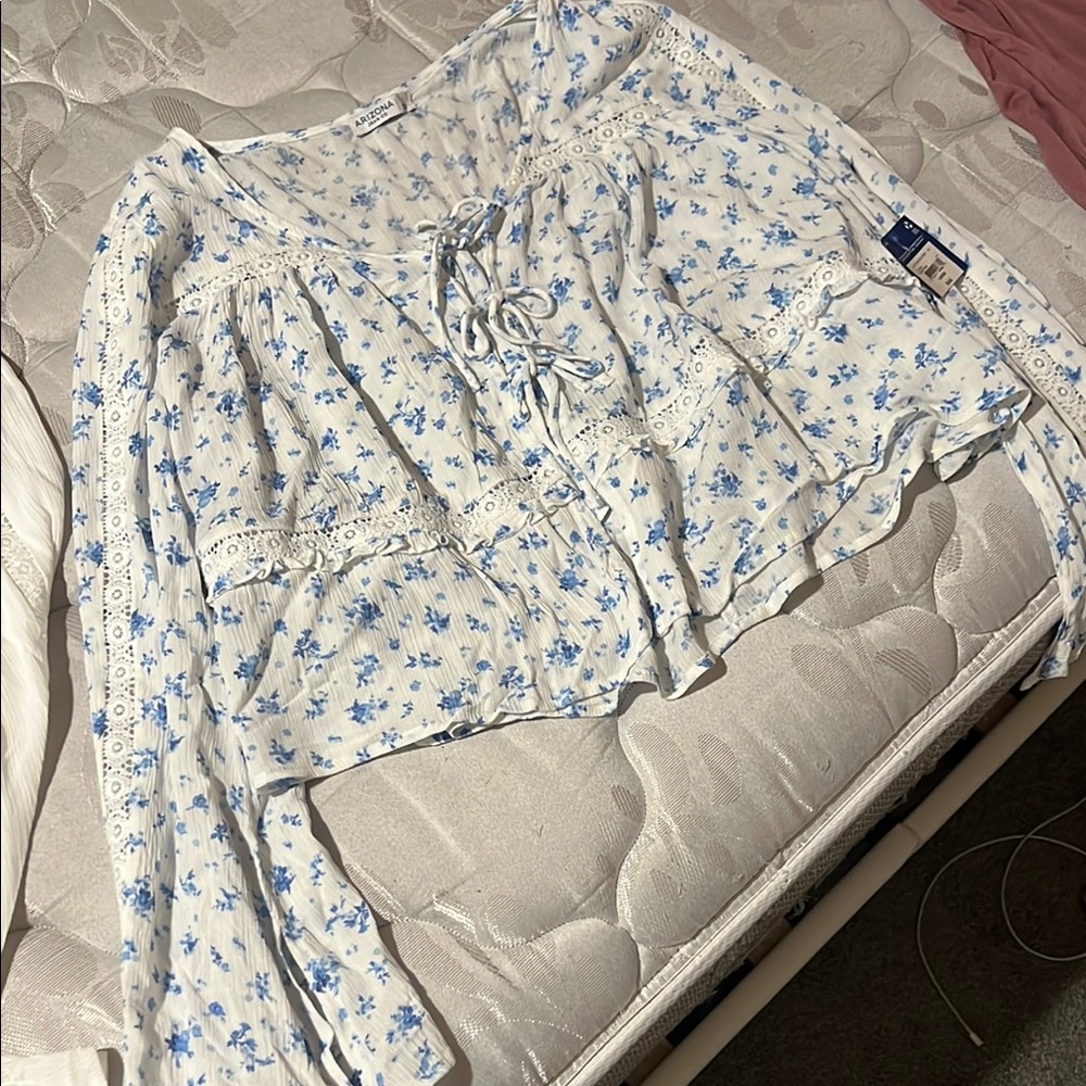 Floral Lace-Up Blouse